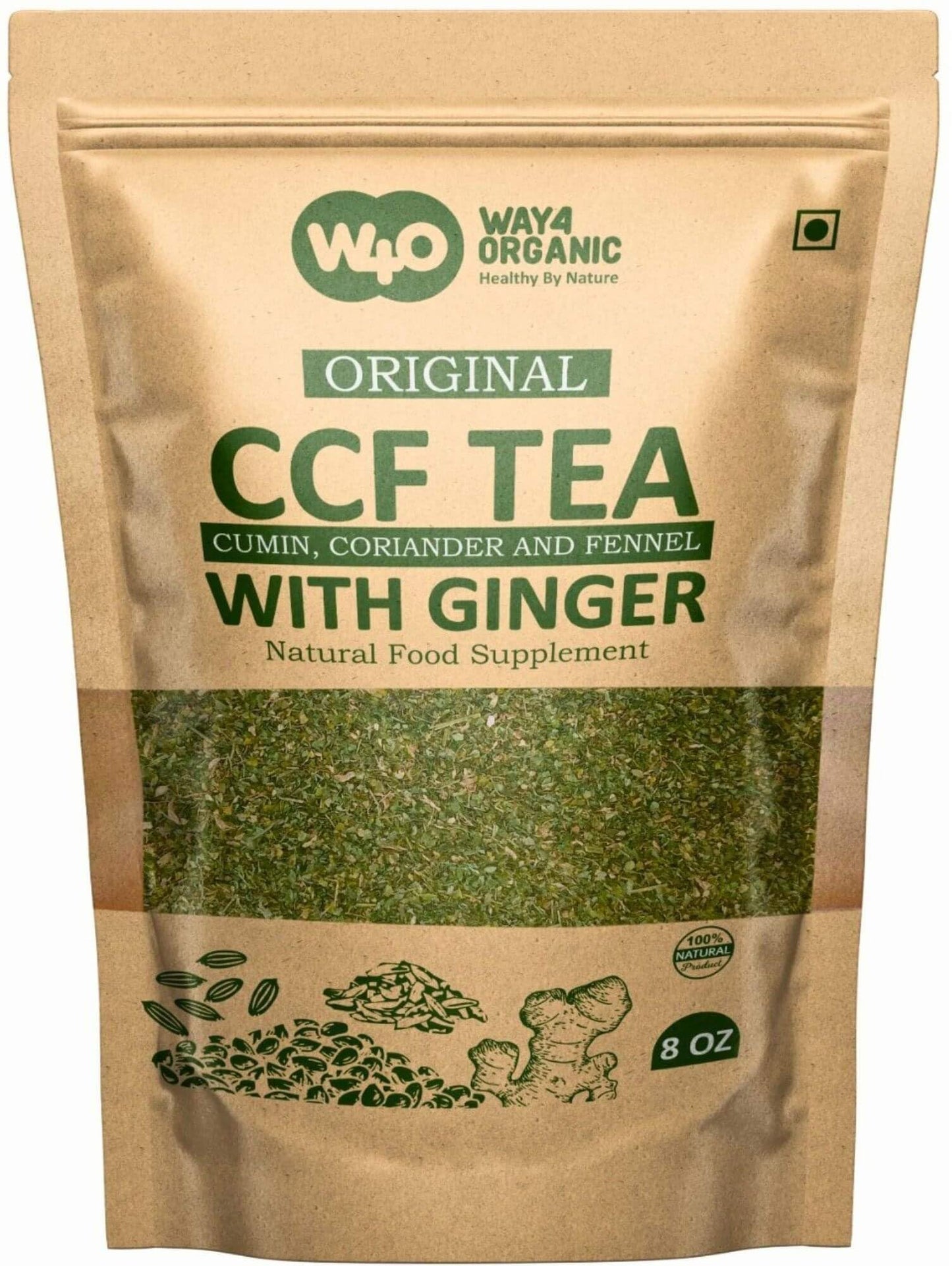 CCF Tea (Cumin, Coriander, Fennel) With Ginger - Digestive Tea to Support Natural Detoxification 8 Ounces (Pack of 1)