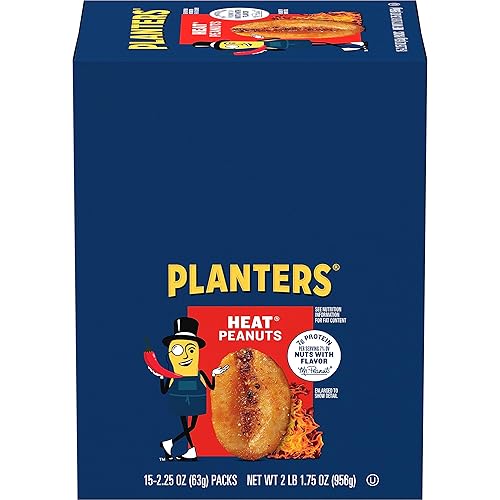 PLANTERS Heat Peanuts, Spicy Snacks, Hot Peanuts, 2.25 oz, 15-Pack, Nuts with a Hot and Spicy Taste