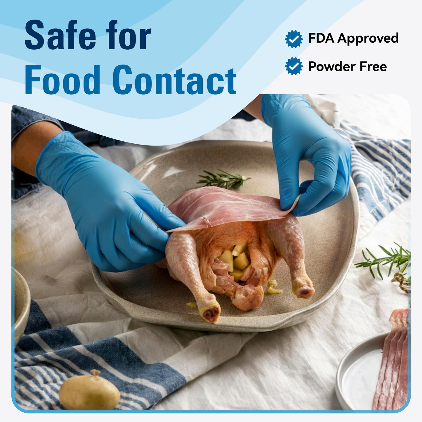 SWIFTLITE Food Safe Disposable Gloves, Blue Nitrile Rubber Gloves, Latex-Free Powder-Free for Food Prep, Cooking, Cleaning (Medium, 100)