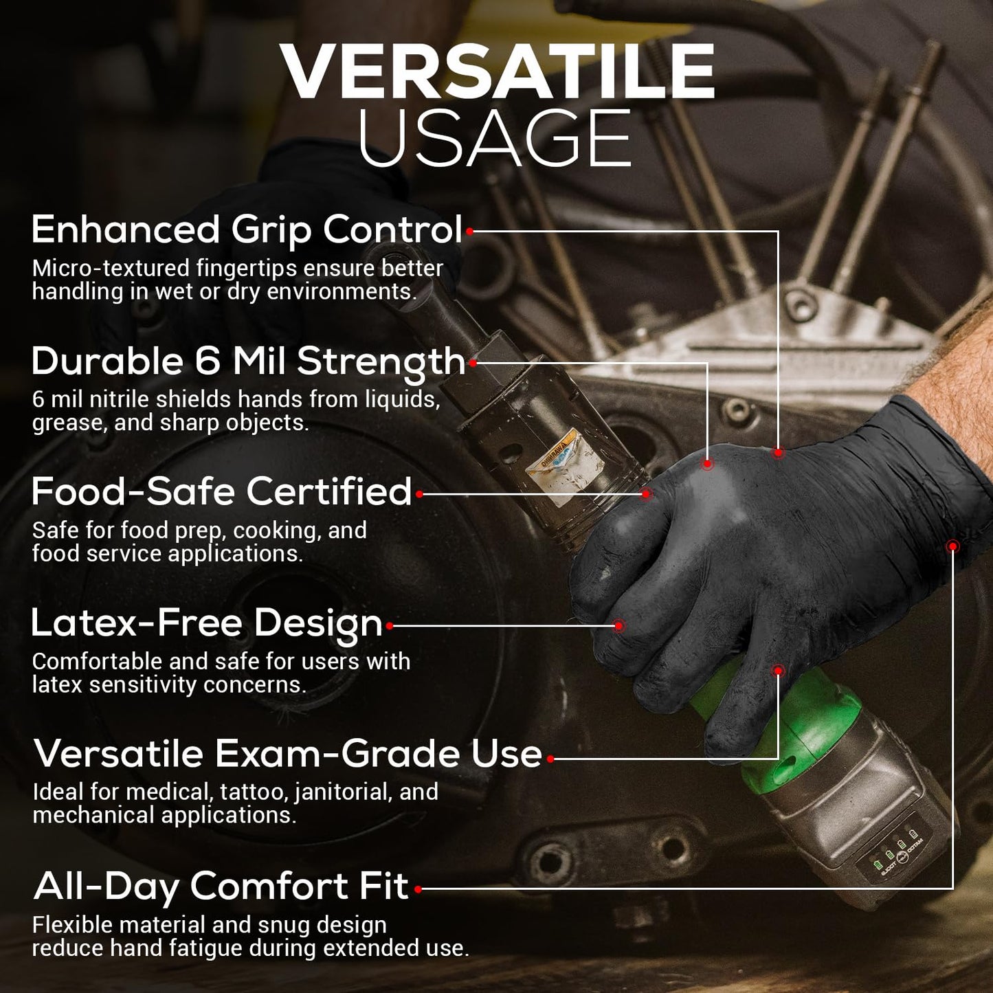 First Glove Volt 6 Mil Black Nitrile Disposable Gloves - 100 Count Large - Food Safe Heavy Duty Gloves for Cooking, Cleaning, Industrial & Food