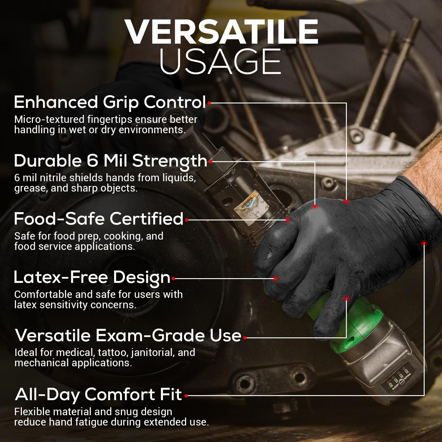 First Glove Volt 6 Mil Black Nitrile Disposable Gloves - 100 Count Large - Food Safe Heavy Duty Gloves for Cooking, Cleaning, Industrial & Food