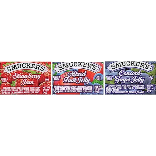 Smucker's Strawberry Jam, Mixed Fruit and Concord Grape Jelly Assortment, 1/2 oz Plastic Portion Control Cup, 200-Count Case