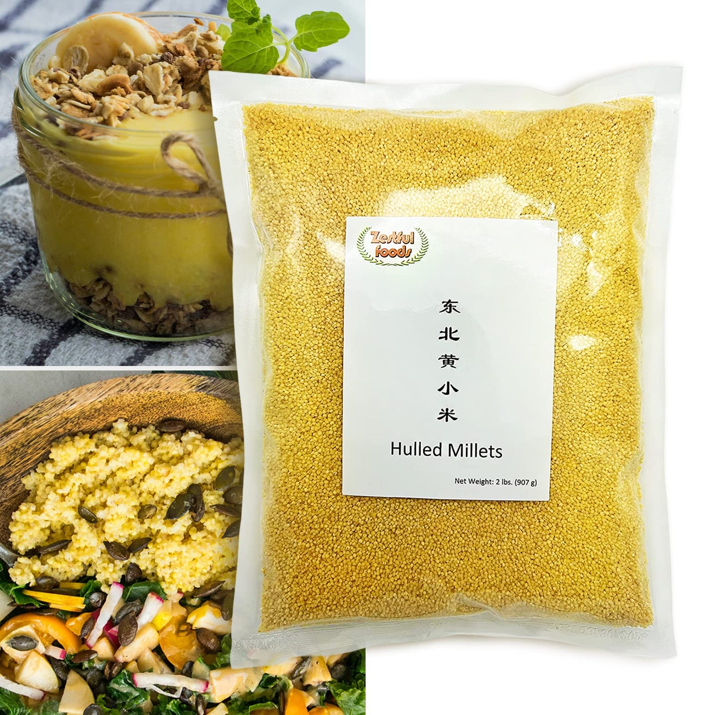 Zestful Foods Hulled Millets,millet grain,millet seed,millet flour gluten free,Whole Grain,Organic,2 Pounds