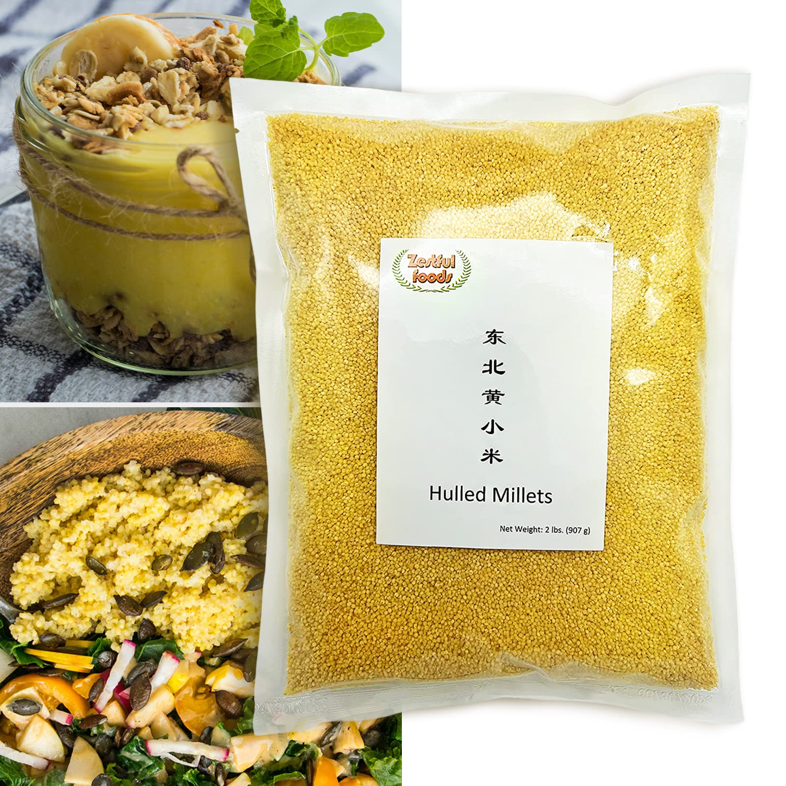 Zestful Foods Hulled Millets,millet grain,millet seed,millet flour gluten free,Whole Grain,Organic,2 Pounds
