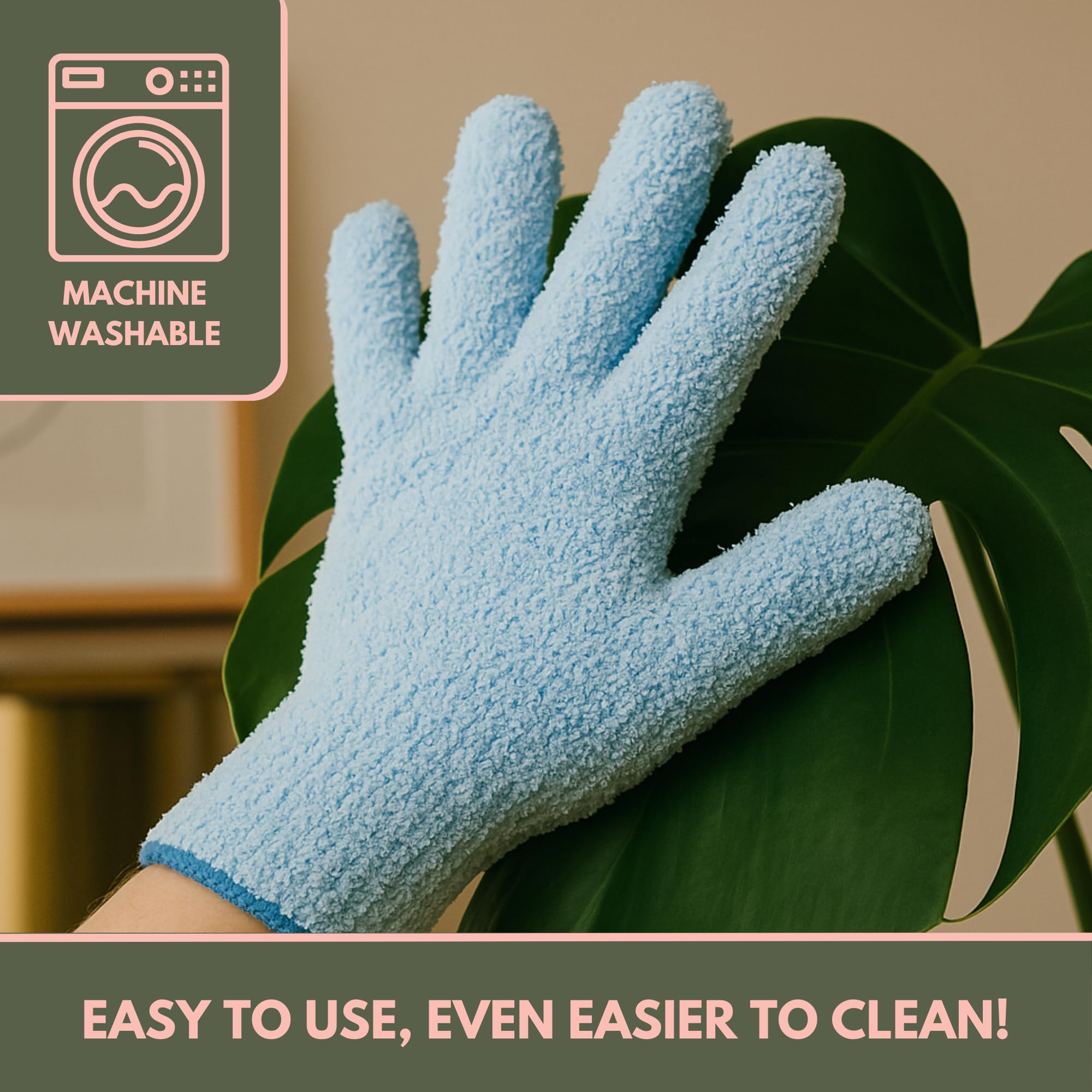 Mossify Microfiber Gloves for Plant Dusting - Reusable & Washable Plants Leaf Cleaning Gloves for Houseplants & Indoor Gardening, Soft & Absorbent
