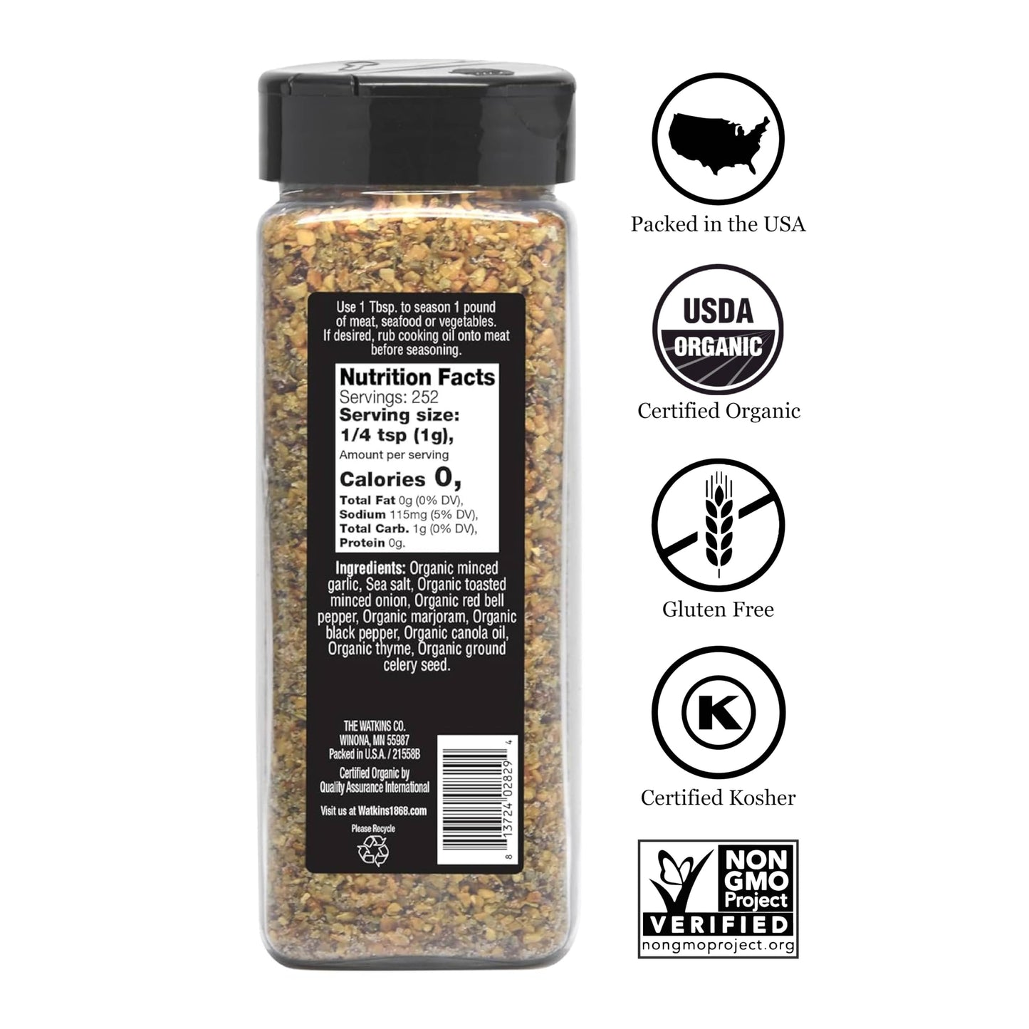 Watkin's Organic Grilling Garlic & Herb Seasoning, 8.9 oz