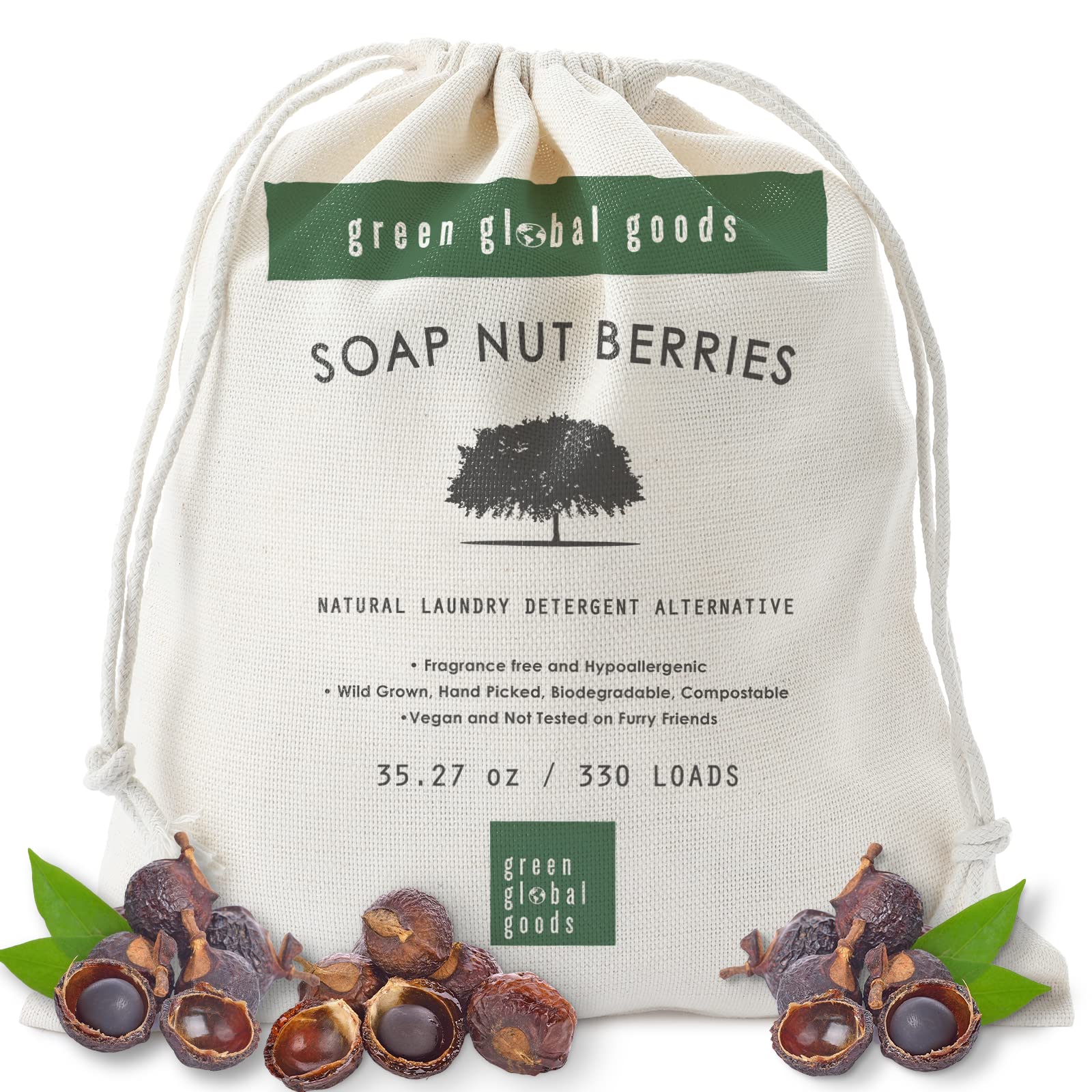 Soap Nuts Organic Berries for Laundry 330 Loads 2.2 Lbs Bulk Bag of Soap Nuts Unscented Soapberries are Nature's Alternative Detergent with Burlap