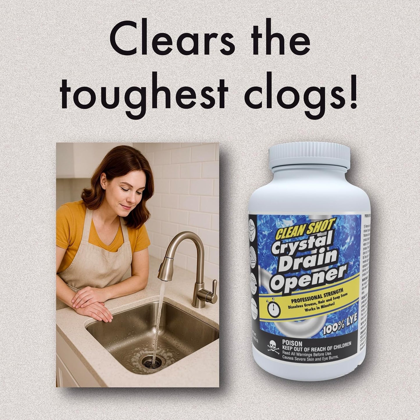 Clean Shot Crystal Lye Drain Opener 2?Pack - Heavy?Duty for Sinks, Showers, Tubs, Pipes - 1 lb Each