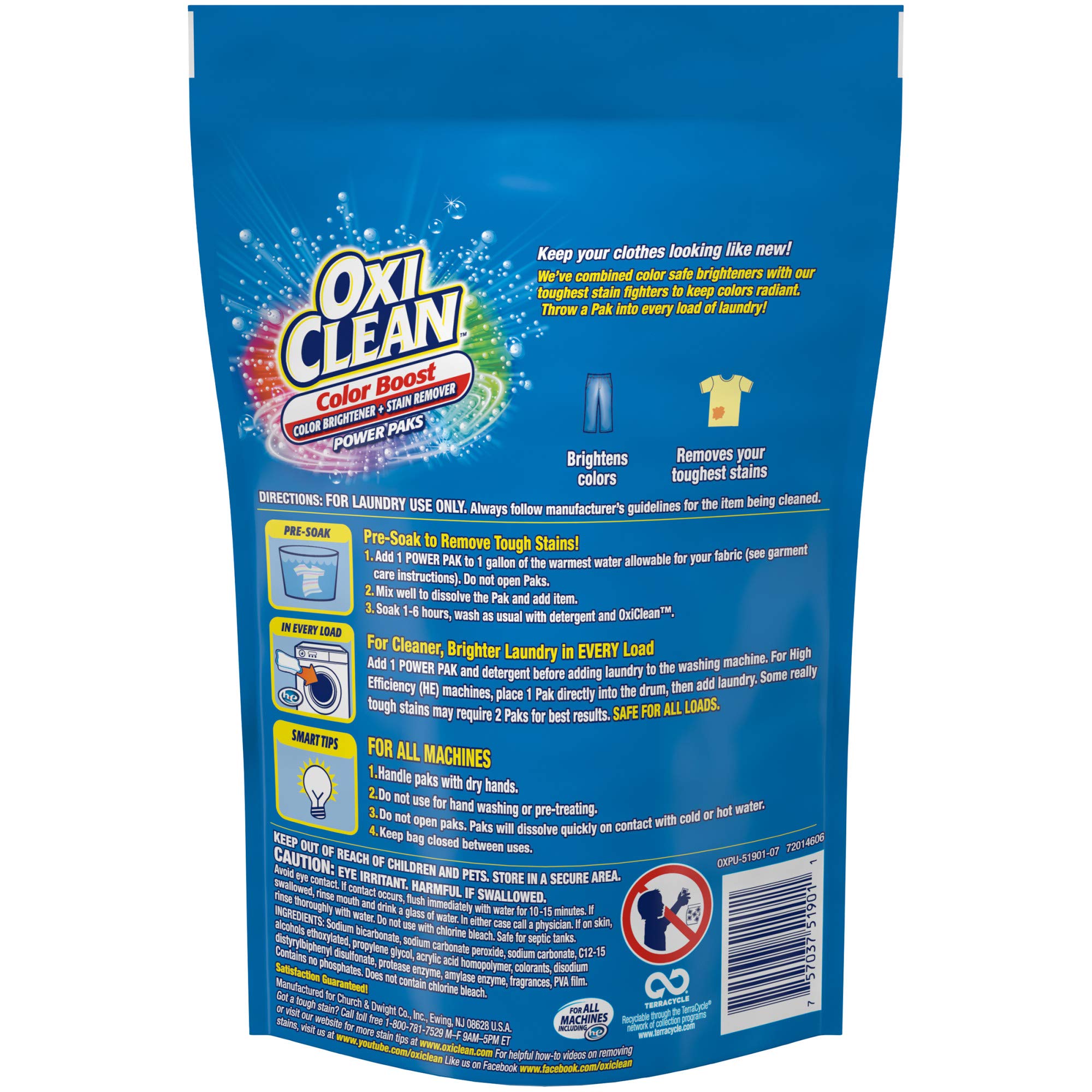 OxiClean Color Boost Color Brightener plus Stain Remover Power Paks, 18 Count (Packaging may vary)