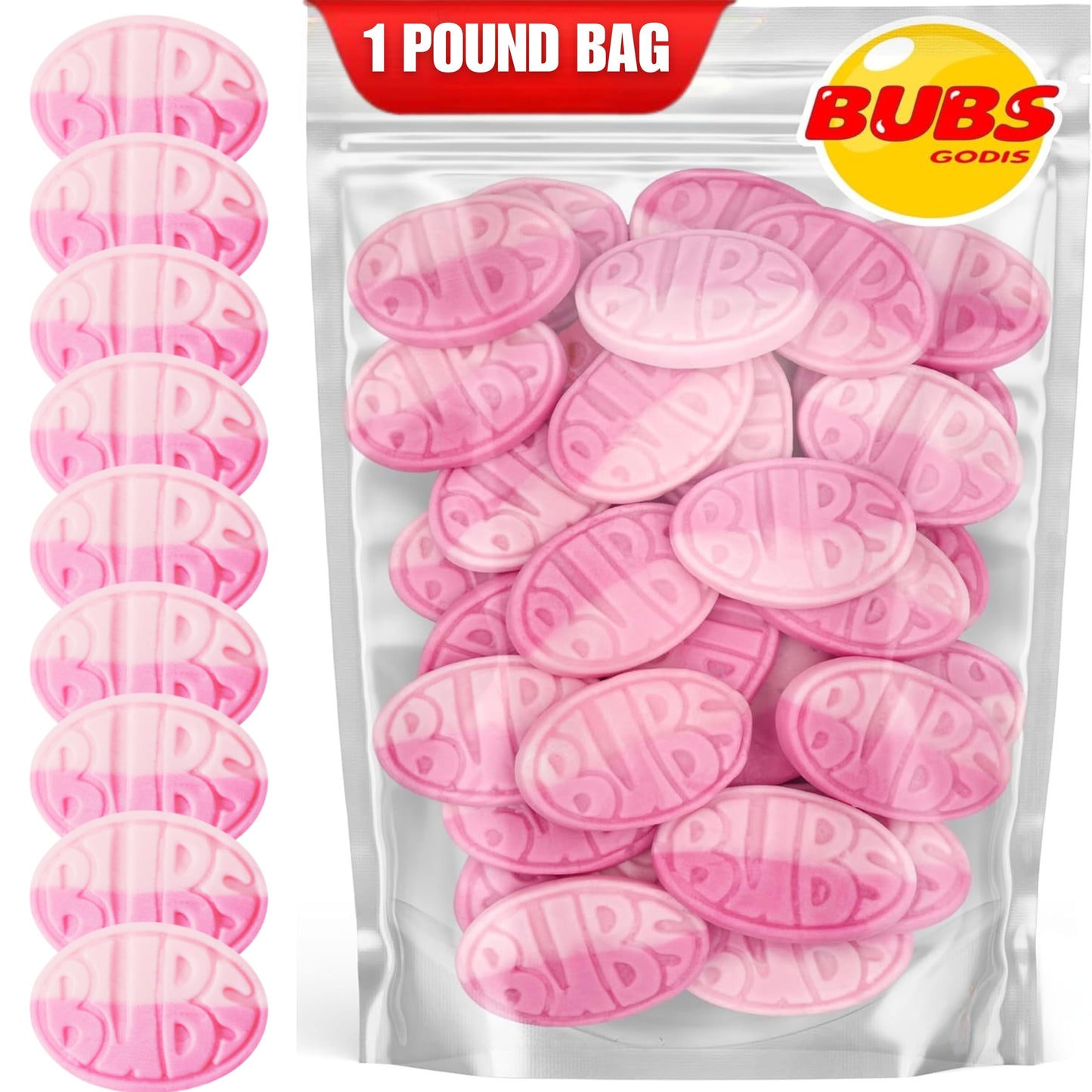 Bubs Wild Strawberry Pomegranate Ovals. 1 POUND of Soft & Chewy Swedish Candy. Marshmallow Gummy Hybrid Vegan, Gluten and Gelatin Free Foam Godis