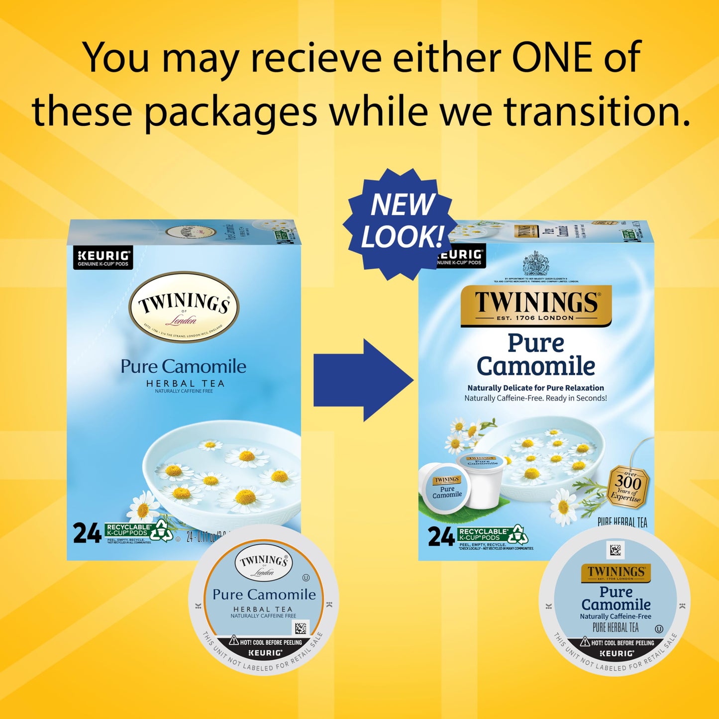 Twinings Pure Camomile Herbal Tea K-Cup Pods for Keurig, Naturally Caffeine-Free, Made with Pure Camomile Blossoms, 24 Count (Pack of 4), Enjoy Hot or