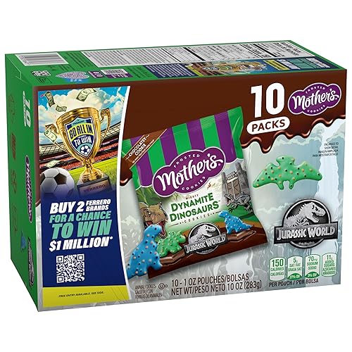 Mother's Chocolatey Dynamite Dinosaurs Cookies, Inspired by Jurassic World, Individually Wrapped Treats, 10-Pack Box, 10 oz