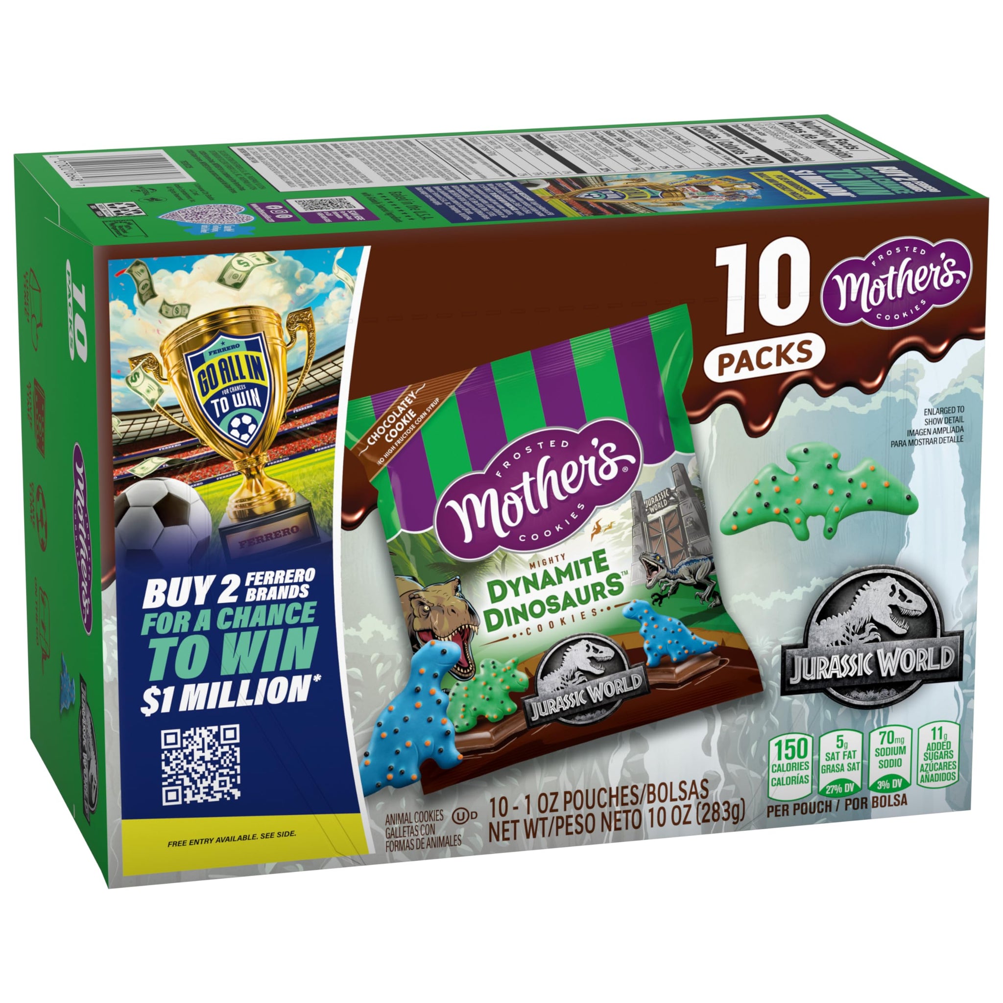 Mother's Chocolatey Dynamite Dinosaurs Cookies, Inspired by Jurassic World, Individually Wrapped Treats, 10-Pack Box, 10 oz