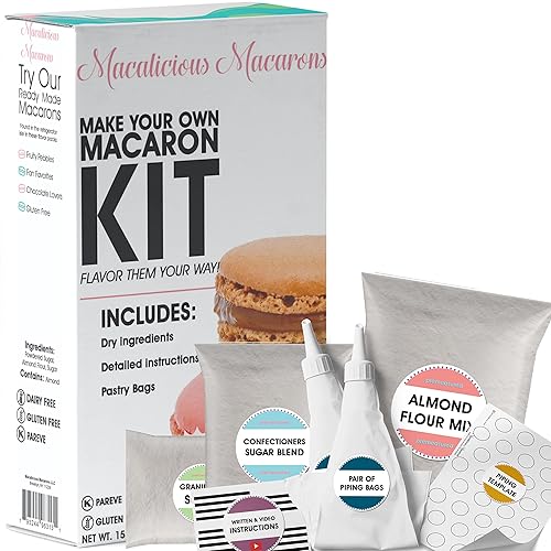 Macalicious Macaron Baking Mix - DIY Bake Your Own French Macarons Kit -Includes All Dry Ingredients, Pastry Bags with Piping Tip, Template, and Detailed Instructions - Great activity for Kids & Adults