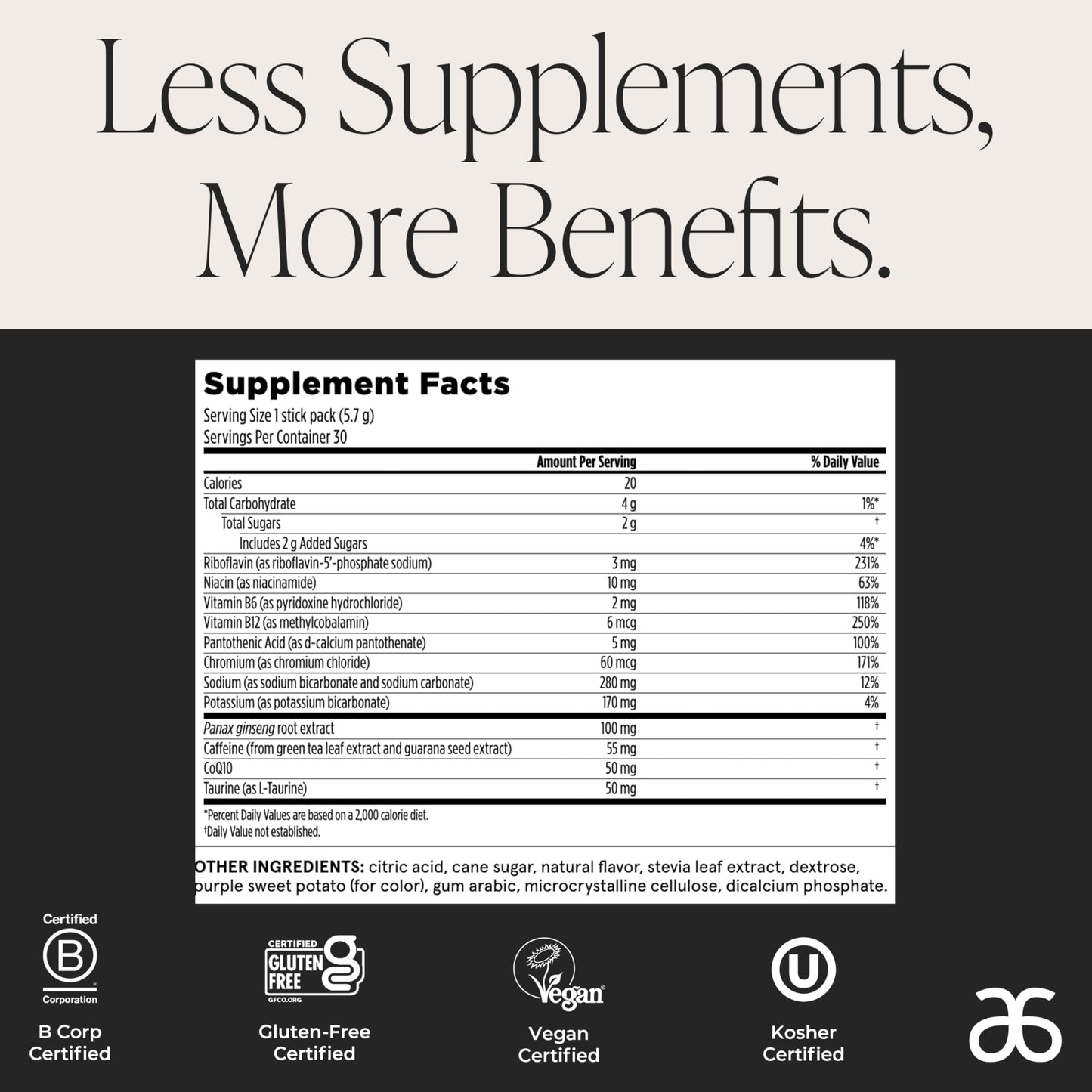 Arbonne Ginseng Energy Supplements - Blackberry Flavor Fizz Sticks, Energy Boost with Caffeine Powder from Guarana and Green Tea, Delicious