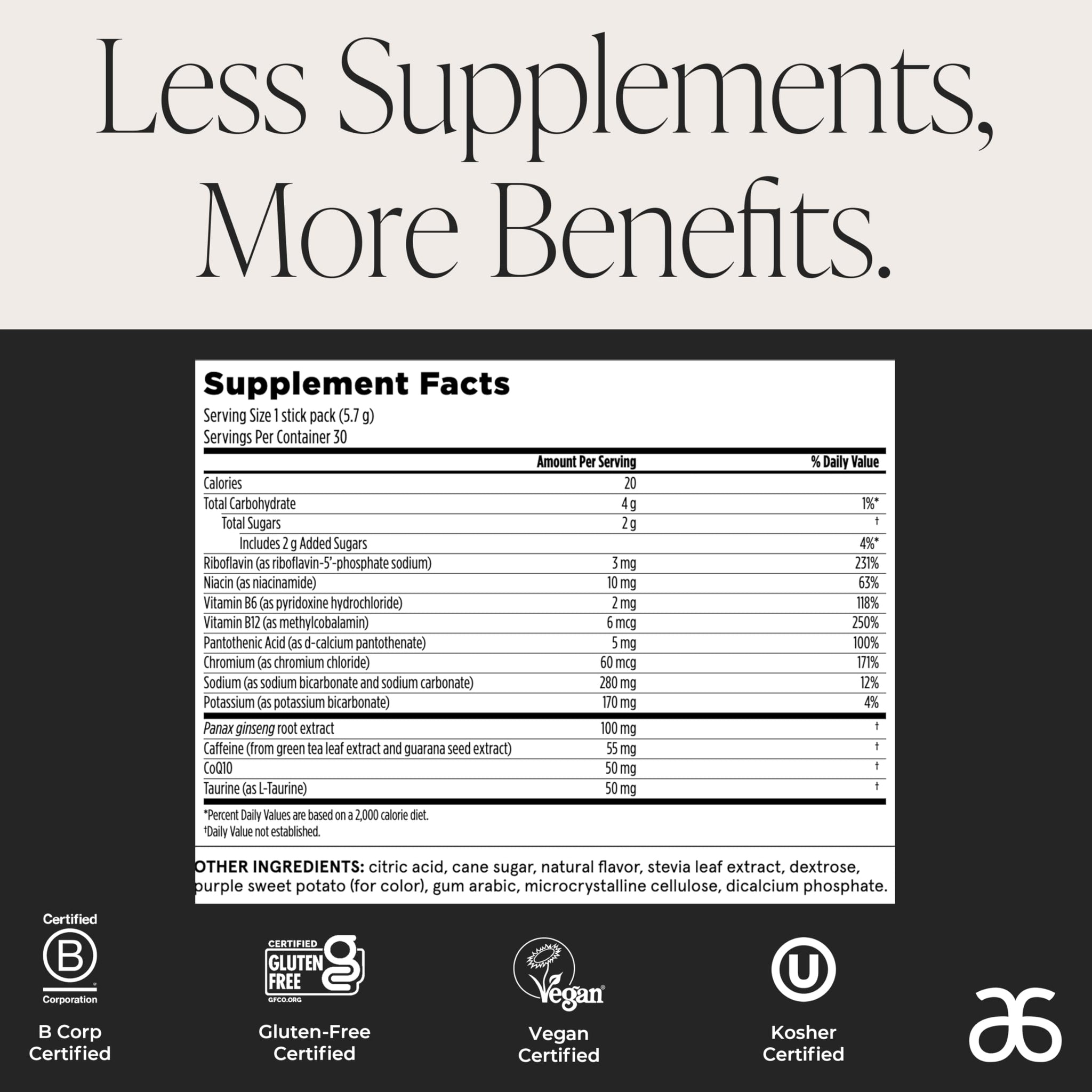 Arbonne Ginseng Energy Supplements - Blackberry Flavor Fizz Sticks, Energy Boost with Caffeine Powder from Guarana and Green Tea, Delicious