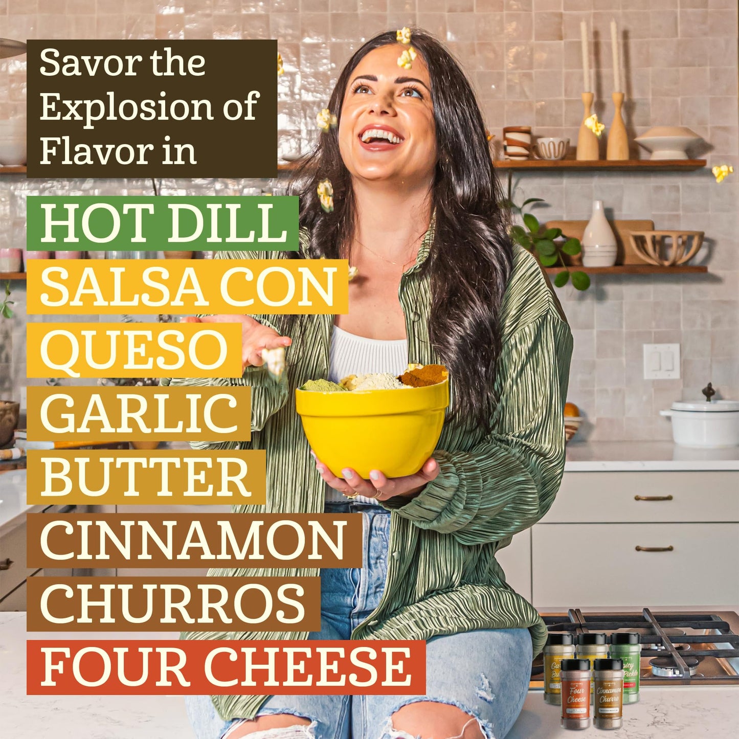 Franklin's Gourmet Popcorn Seasoning Powder Variety Pack in 5 Flavors - Made in USA - Dill, Garlic, Cheese & Cinnamon Popcorn Flavoring Seasoning Set