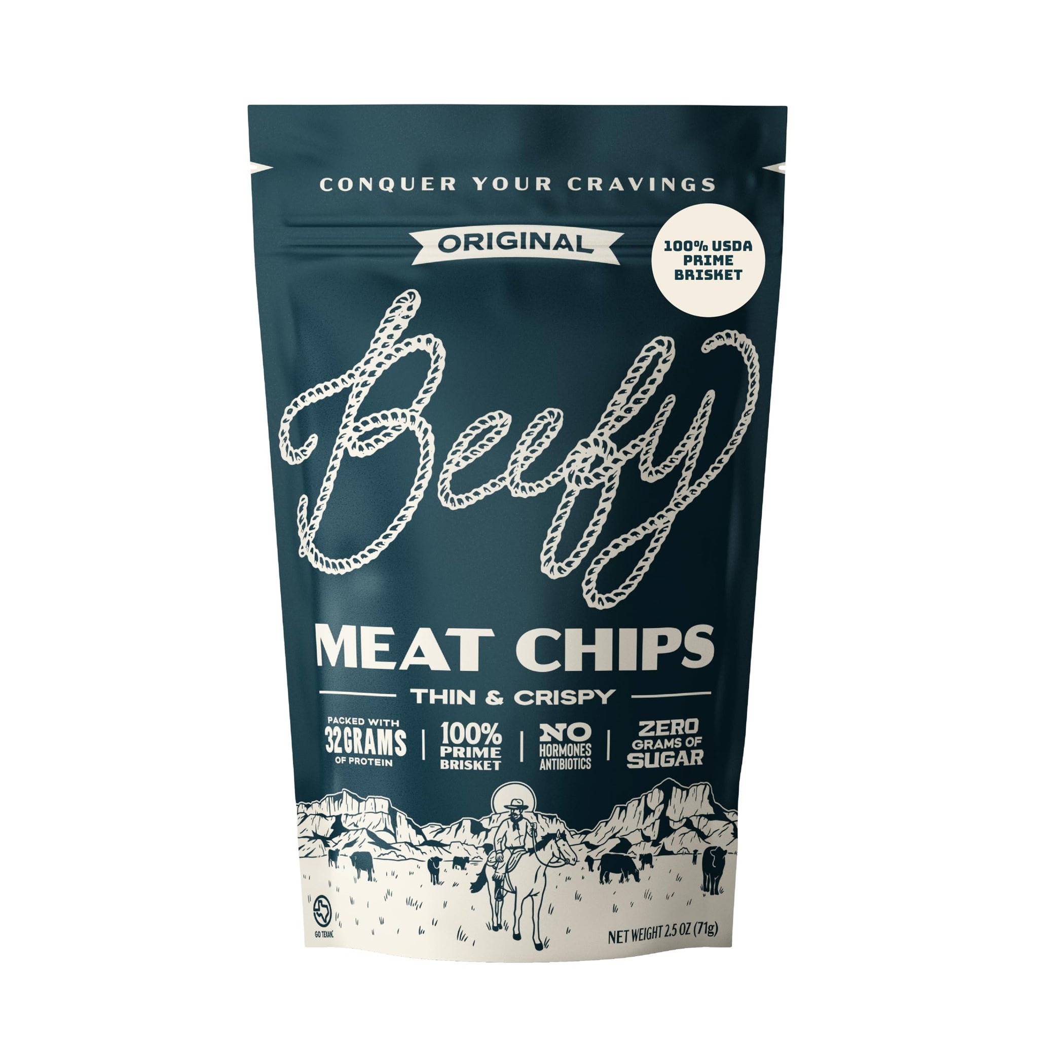 Beefy Meat Chips Original Flavor | 13g Protein Per Serving, Only 2 Ingredients, Prime Brisket Jerky Chips with Real Salt | High Protein Zero Sugar
