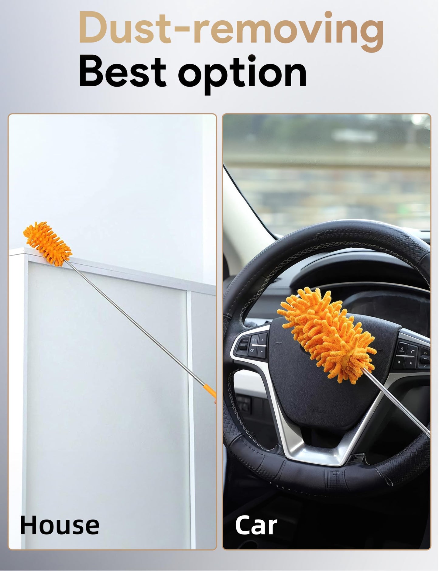 Microfiber Duster for Cleaning, Tukuos Hand Washable Dusters with 2pcs Replaceable Microfiber Head, Extendable Pole, Detachable Cleaning Supplies