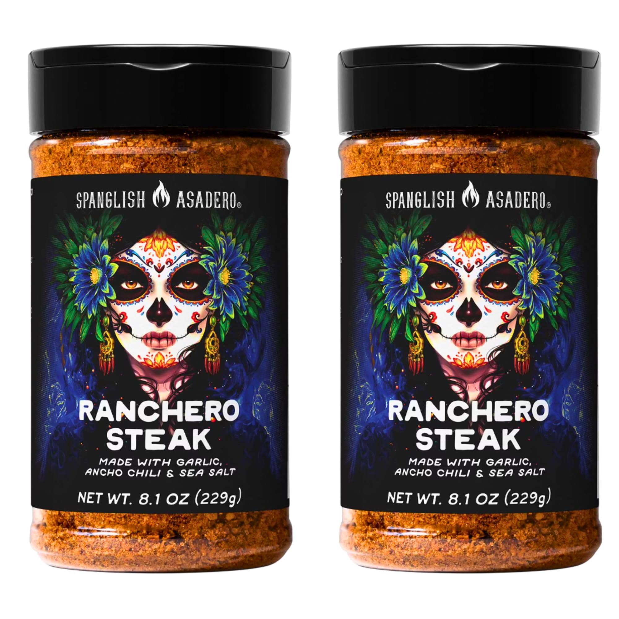Spanglsh Asadro Ranchero Steak Seasoning 2 Pack, 8.1 oz Bottles, Bold Garlic Ancho Chili & Smoky Steak Rub, Gluten Free Mexican Style Seasoning