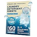 Steam & Go 5-in-1 Premium+ Dissolvable Laundry Detergent Sheets - Boutique Hotel Scent, 30 Count