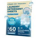 Steam & Go 5-in-1 Premium+ Dissolvable Laundry Detergent Sheets - Boutique Hotel Scent, 30 Count