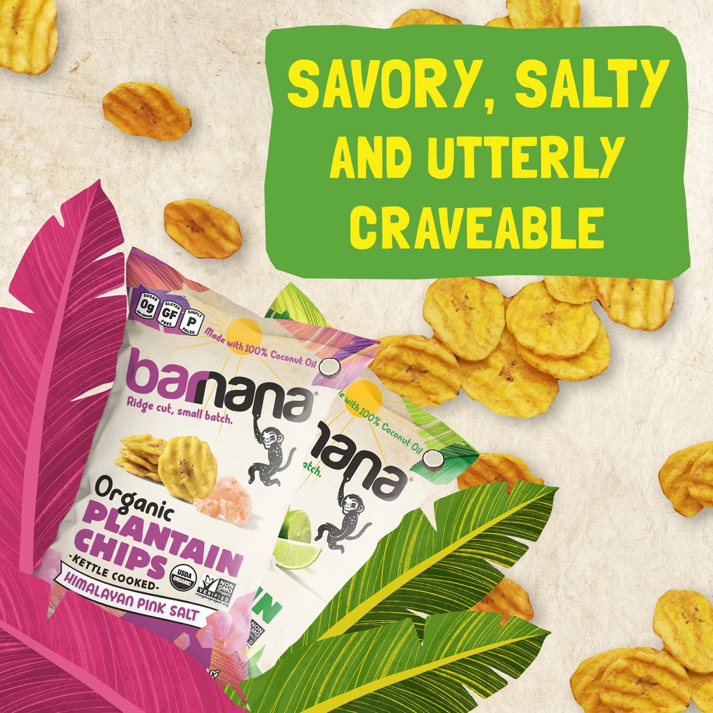 Barnana - Organic Plantain Chips, Acapulco Lime, Healthy Snack Made With 100% Coconut Oil, Non-GMO, Potato Chip Alternative, Zero Sugar, Paleo