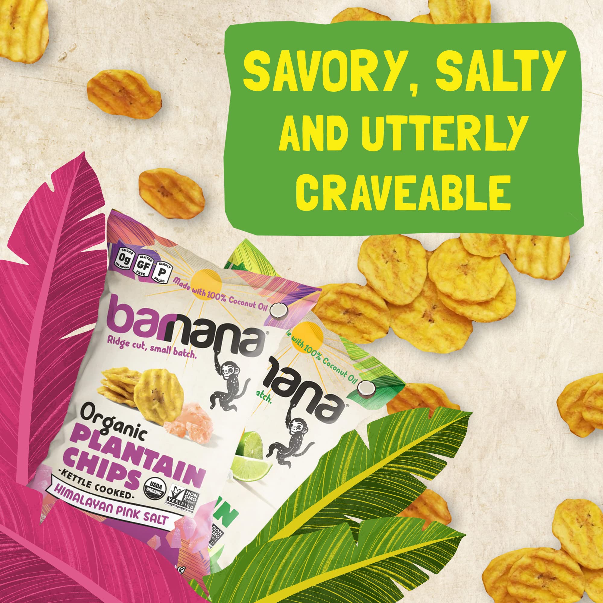 Barnana - Organic Plantain Chips, Acapulco Lime, Healthy Snack Made With 100% Coconut Oil, Non-GMO, Potato Chip Alternative, Zero Sugar, Paleo