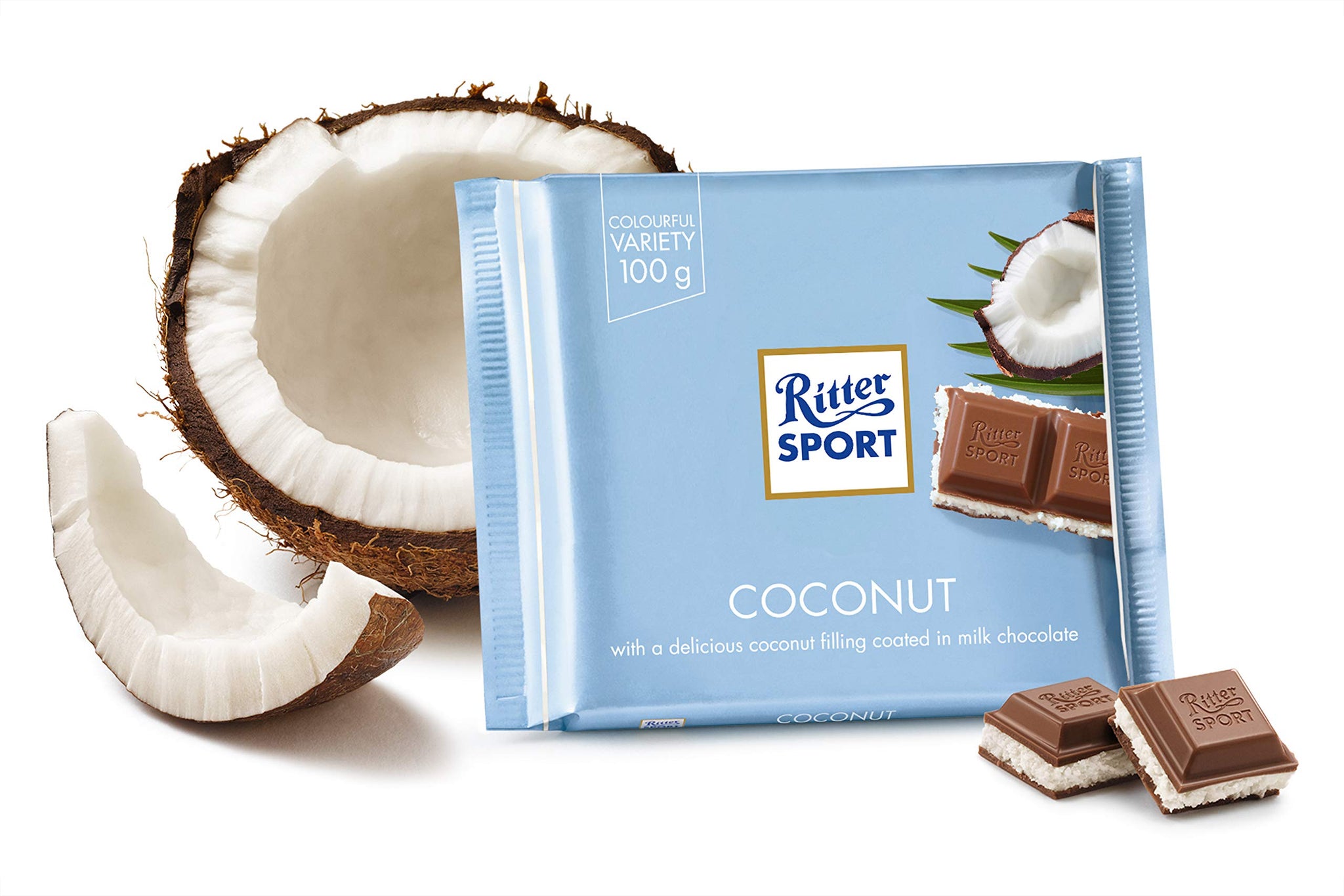 Ritter Sport Milk Chocolate with Coconut Filling 100g/3.52oz (Pack of 8)
