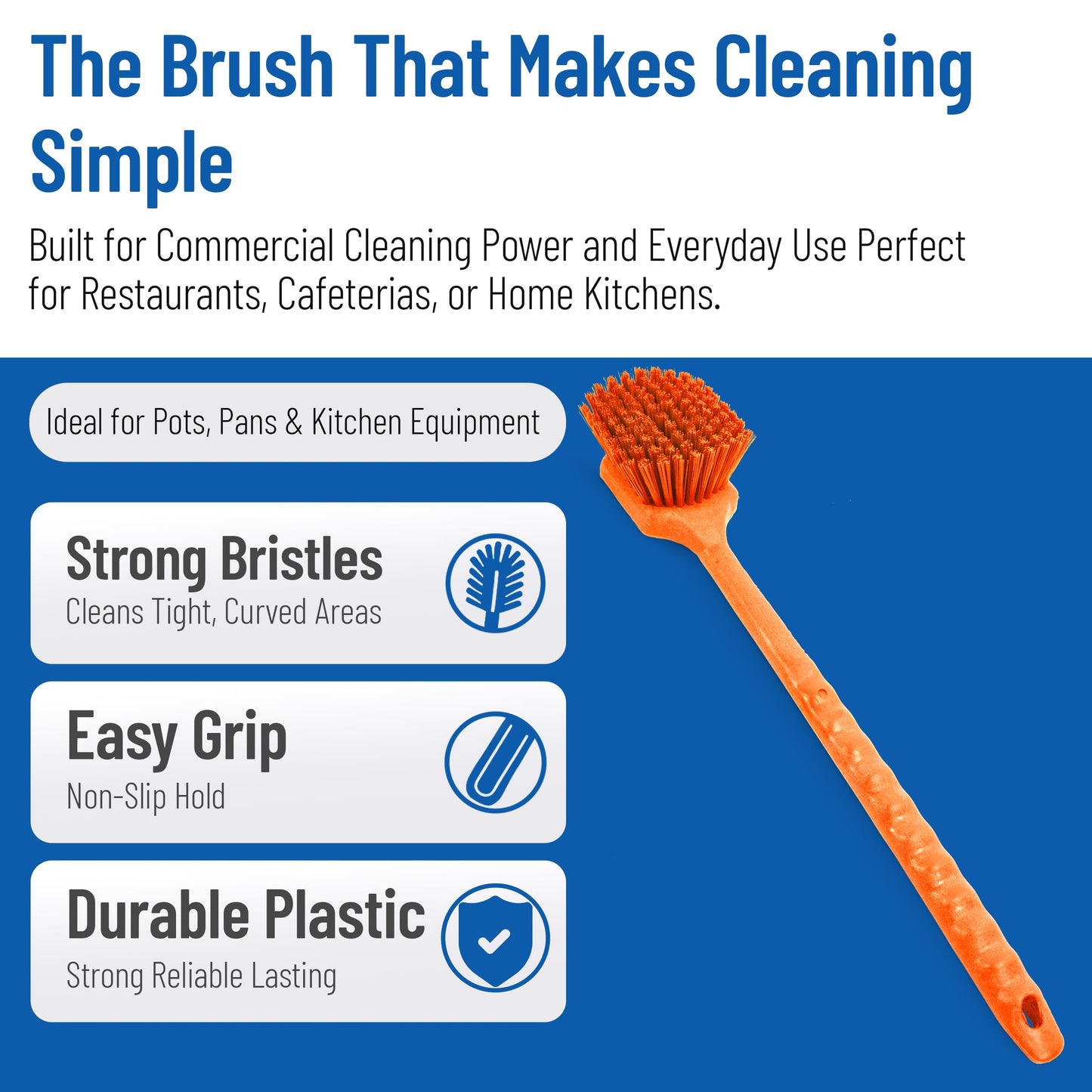 SPARTA 20" Floater Scrub Brush with Long Handle, Oil-Resistant Polyester Bristles, Multiple Trim Angles, Foam-Injected Polymer Block, Commercial