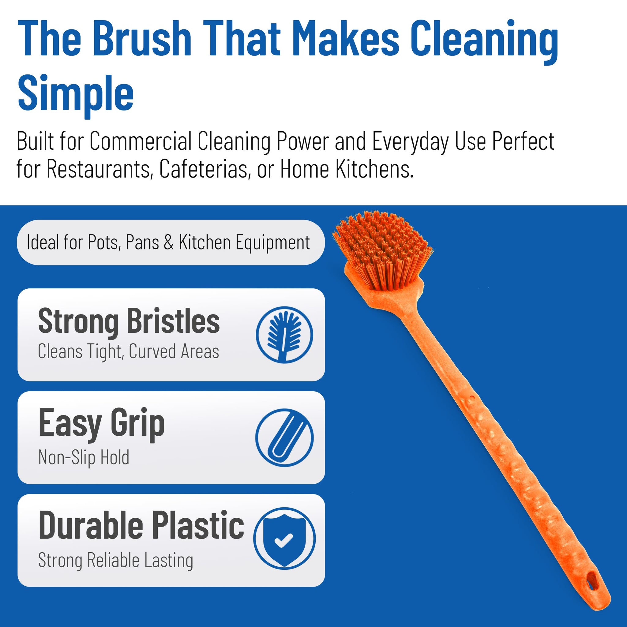 SPARTA 20" Floater Scrub Brush with Long Handle, Oil-Resistant Polyester Bristles, Multiple Trim Angles, Foam-Injected Polymer Block, Commercial