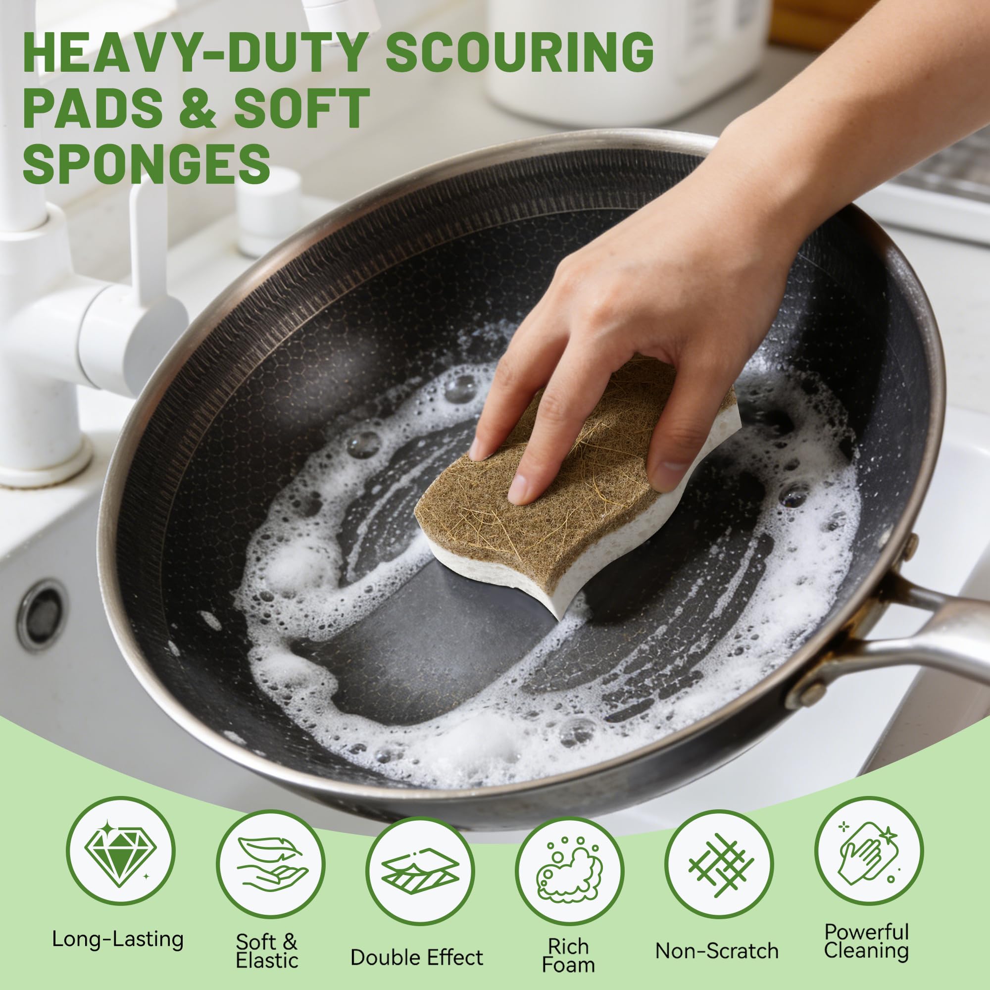 LILAC 12 Pack Natural Cellulose Sponges for Dishes - Non-Scratch Kitchen Scrub Sponges - 100% Biodegradable & Eco-Friendly Cleaning Sponges