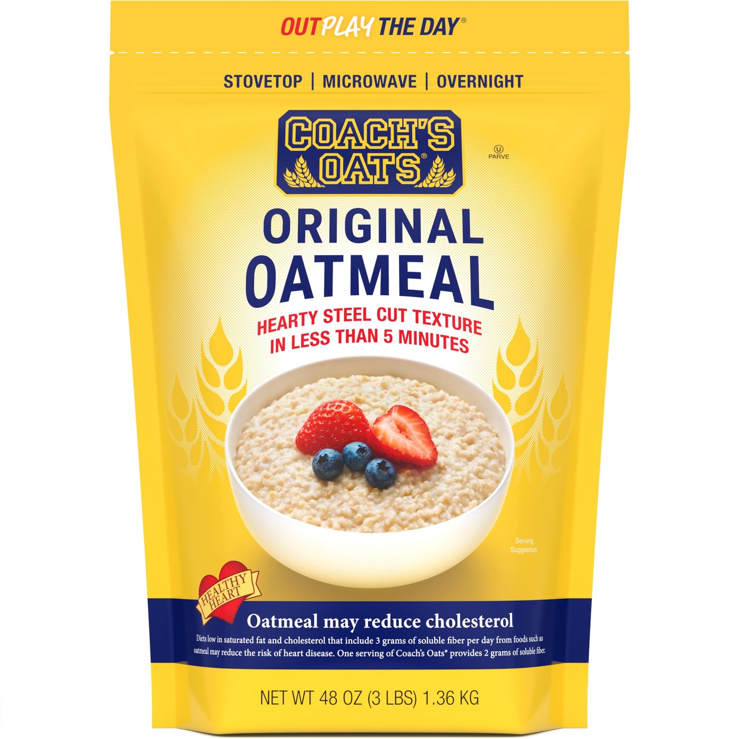 Coach's Oats Whole Grain Oatmeal 3 lbs (48 oz) | Quick-Cooking, Steel Cut Texture and Heart-Healthy | Enjoy the Perfect Start to Your Day