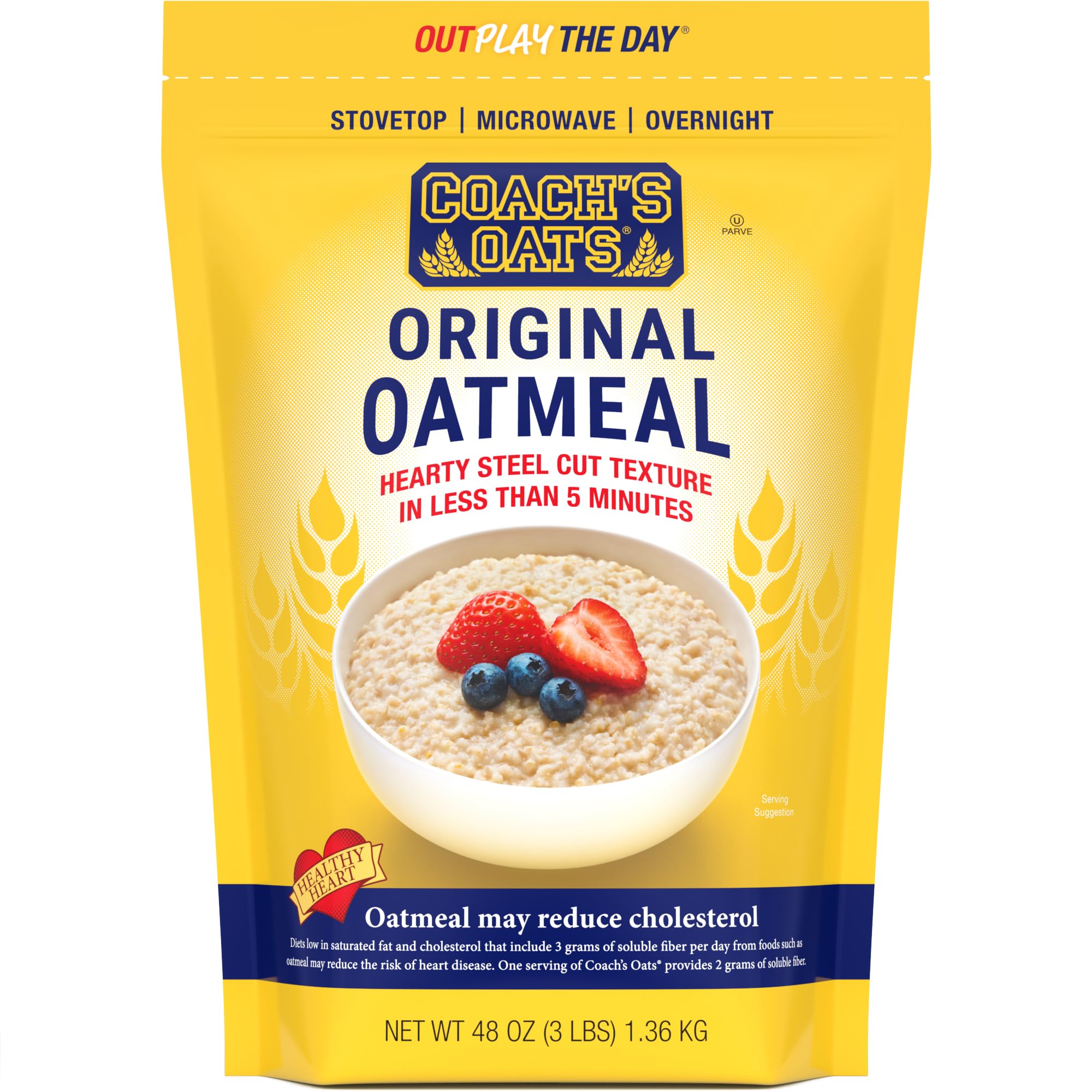 Coach's Oats Whole Grain Oatmeal 3 lbs (48 oz) | Quick-Cooking, Steel Cut Texture and Heart-Healthy | Enjoy the Perfect Start to Your Day