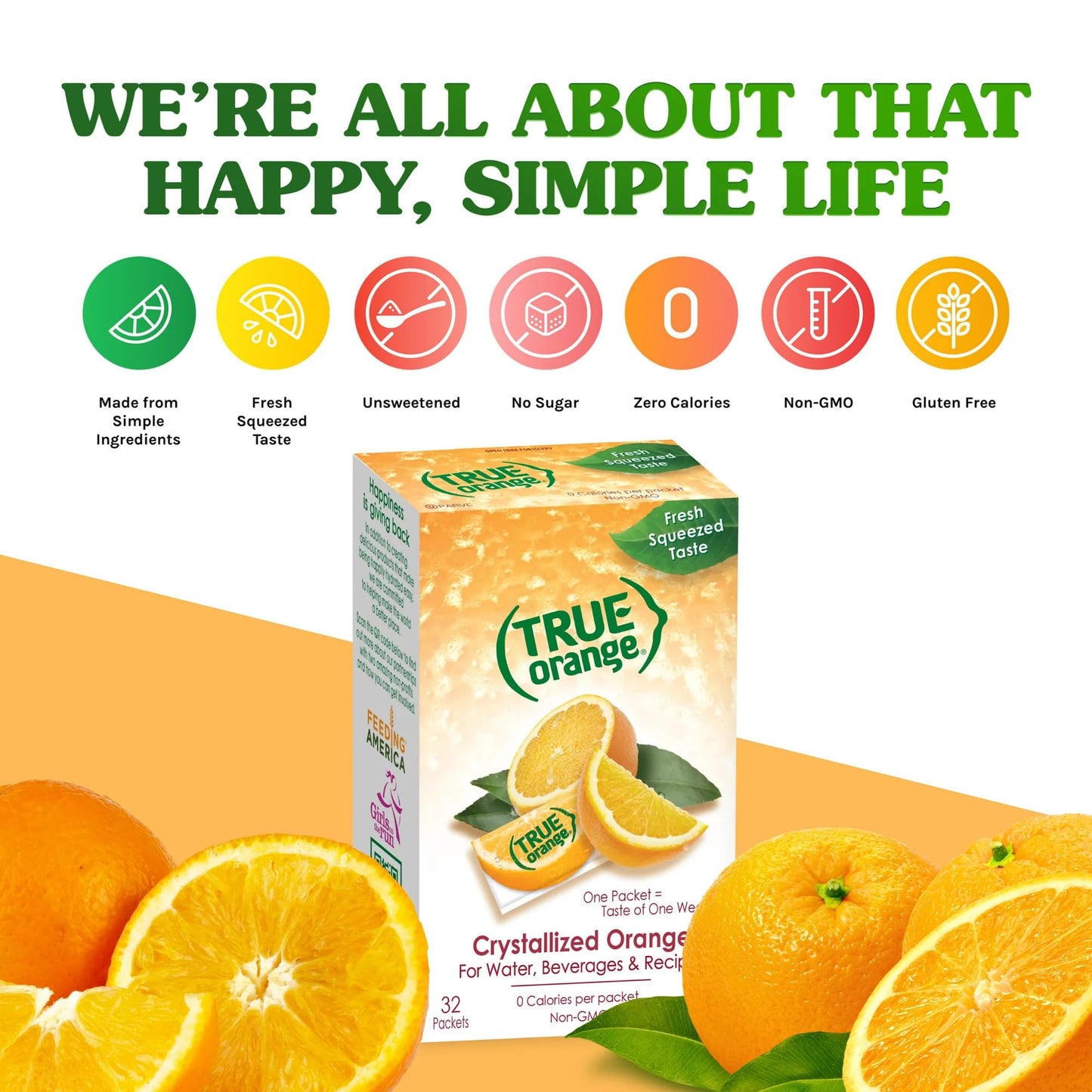 True Orange 32ct (Pack of 1) - Water Enhancer - Bulk Dispenser - 0 Calorie Drink Mix Packets for Water - Orange Flavoring Powder Packets