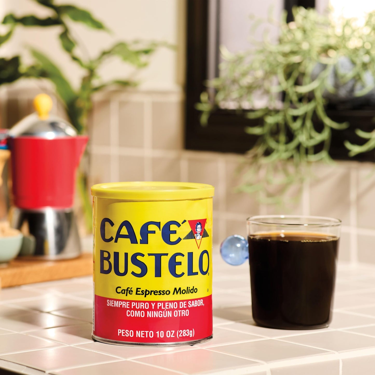 Café Bustelo Espresso Style Dark Roast Ground Coffee, Limited Edition Game Face Design, Tattoo Kit Included, 10 Oz. Can
