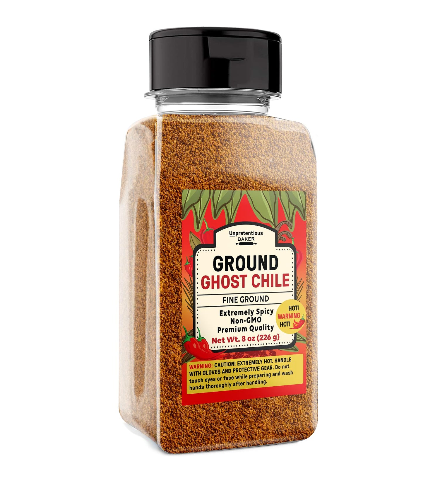 Unpretentious Ground Ghost Chile Pepper, 8 oz, Extremely Hot & Spicy, 500,000 + SHU, Bhut Jolokia Chile Peppers