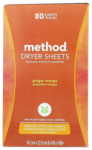 Method Dryer Sheets, Ginger Mango, 80 Sheets, 1 pack, Packaging May Vary