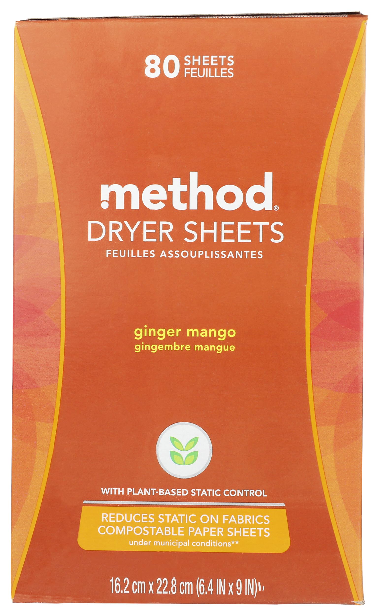 Method Dryer Sheets, Ginger Mango, 80 Sheets, 1 pack, Packaging May Vary