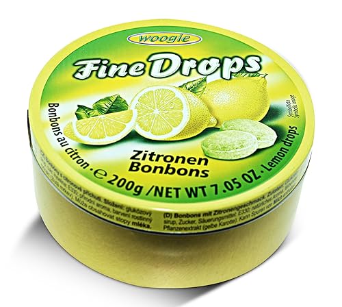Woogie, German Fine Drops Sanded Lemon Candy Tin 200gr (Zitronengeschmack) (5 pcs)