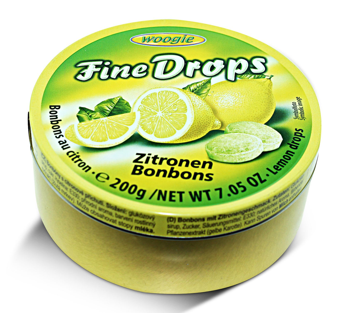 Woogie, German Fine Drops Sanded Lemon Candy Tin 200gr (Zitronengeschmack) (8 pcs)