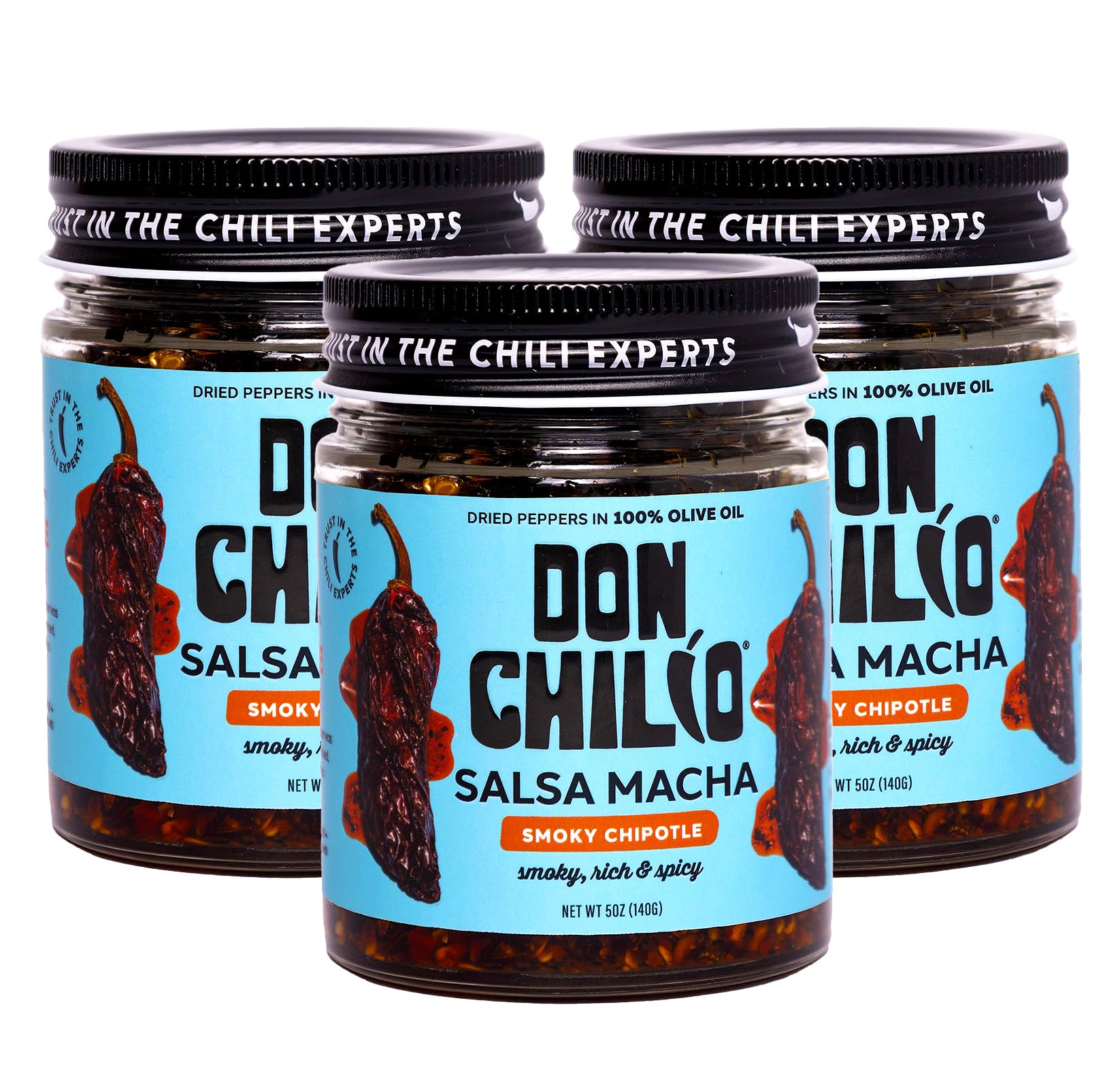 Don Chilio Smoky Salsa Macha Chili Oil, 5 oz., 3 Pack - Guajillo & Chipotle - Delicious Mexican Chili Oil in 100% Olive Oil, Keto-Friendly