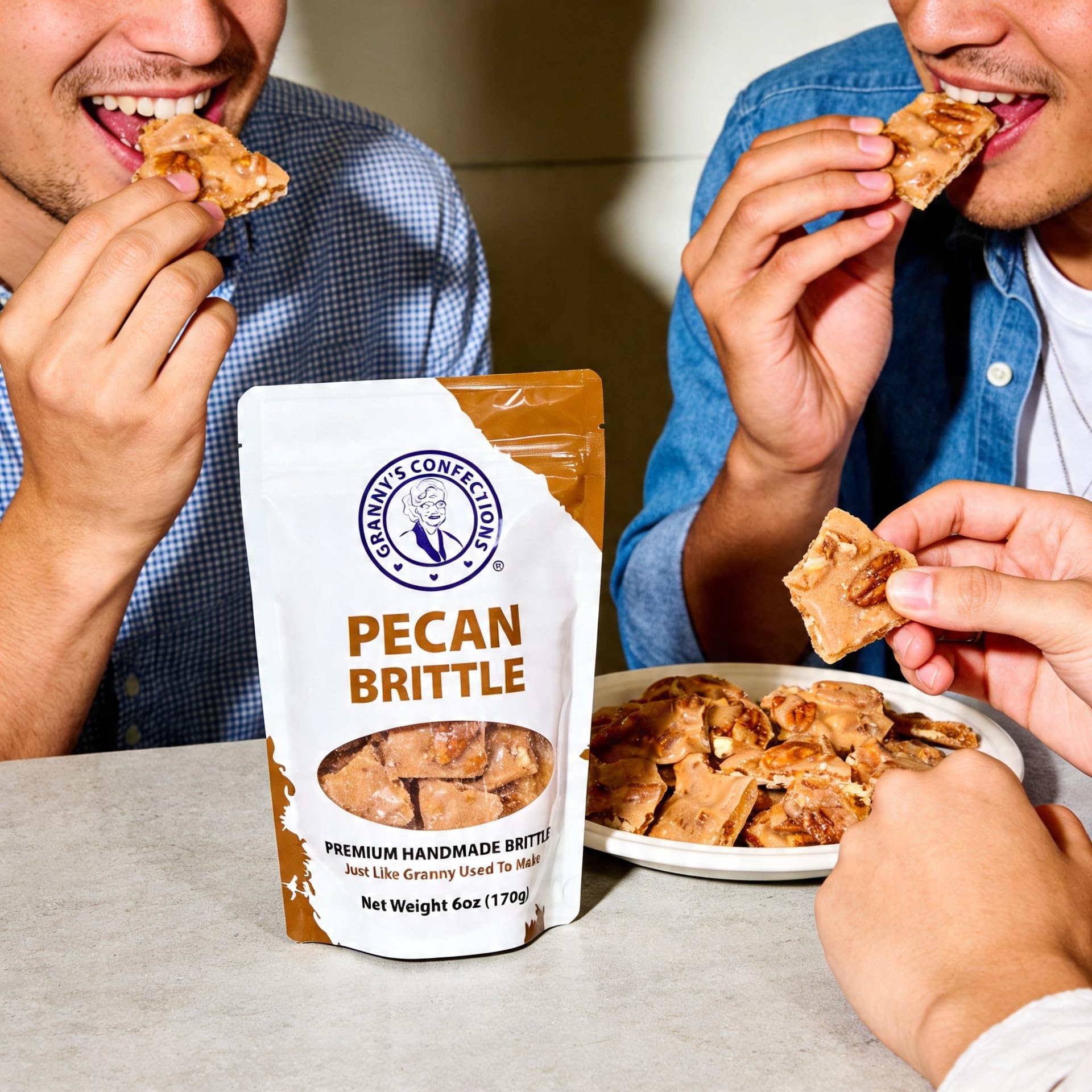 Granny's Confections Old-Fashioned Pecan Brittle, 6oz (170g) Bag - Premium Gourmet Southern Candy. Texas Pecan Brittle. The gift for Christmas