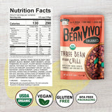 BeanVIVO (Pack of 12) Organics 16g Plant based Protein Three Bean Vegan Chili - Good Source of Fiber - Nutritious & Microwave Meals - Gluten-Free