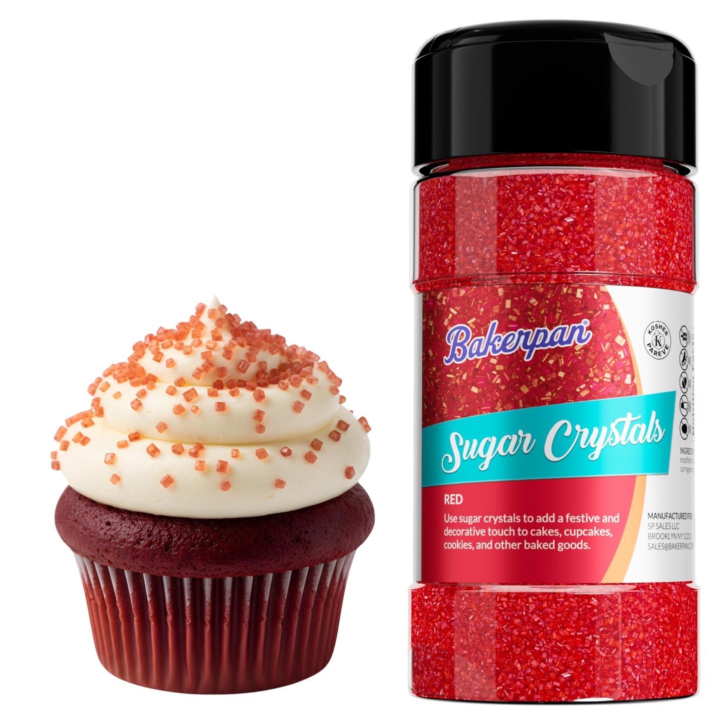 Bakerpan Sugar Sprinkles for Baking - 7 Ounce Red Mother Day Decorations Sugar Crystals for Cookies, Cake Pops, Ice Cream (Made in USA)