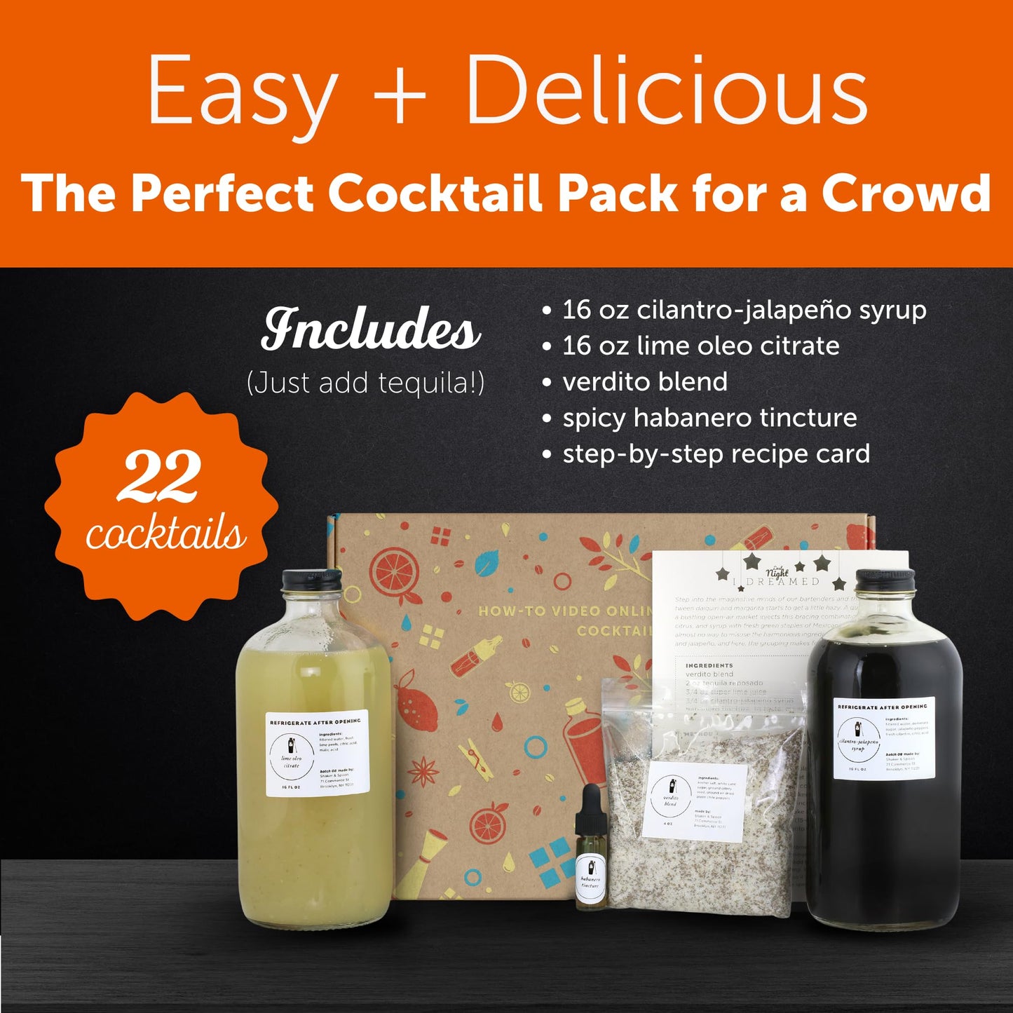 Shaker & Spoon Margarita Cocktail Kit Gift Set, Party Pack with 16oz Lime Oleo Citrate, 16oz Margarita Cocktail Syrup, Spicy Habenero Spray, Salt