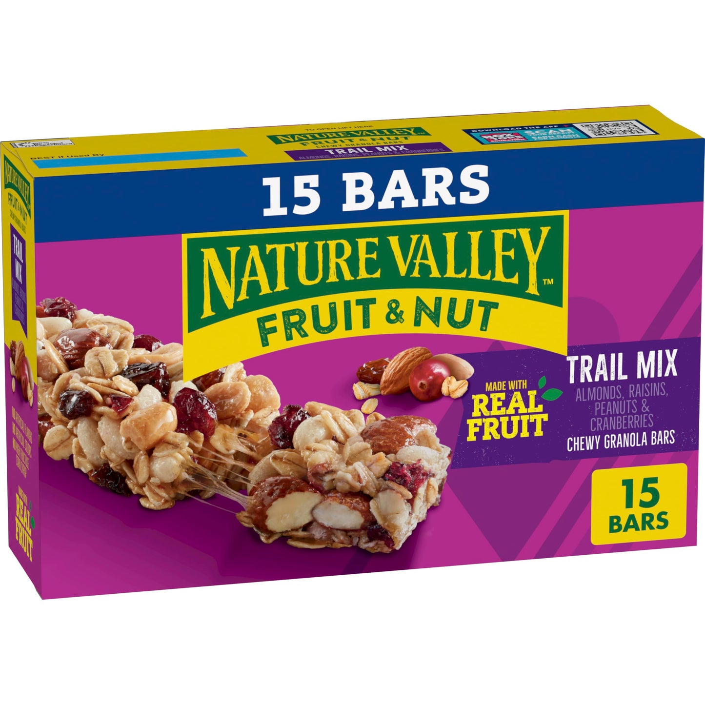 Nature Valley Chewy Fruit & Nut Trail Mix Granola Bars, Almond Raisin & Cranberry with Whole Grain Oats, No Artificial Flavors or Colors, No High