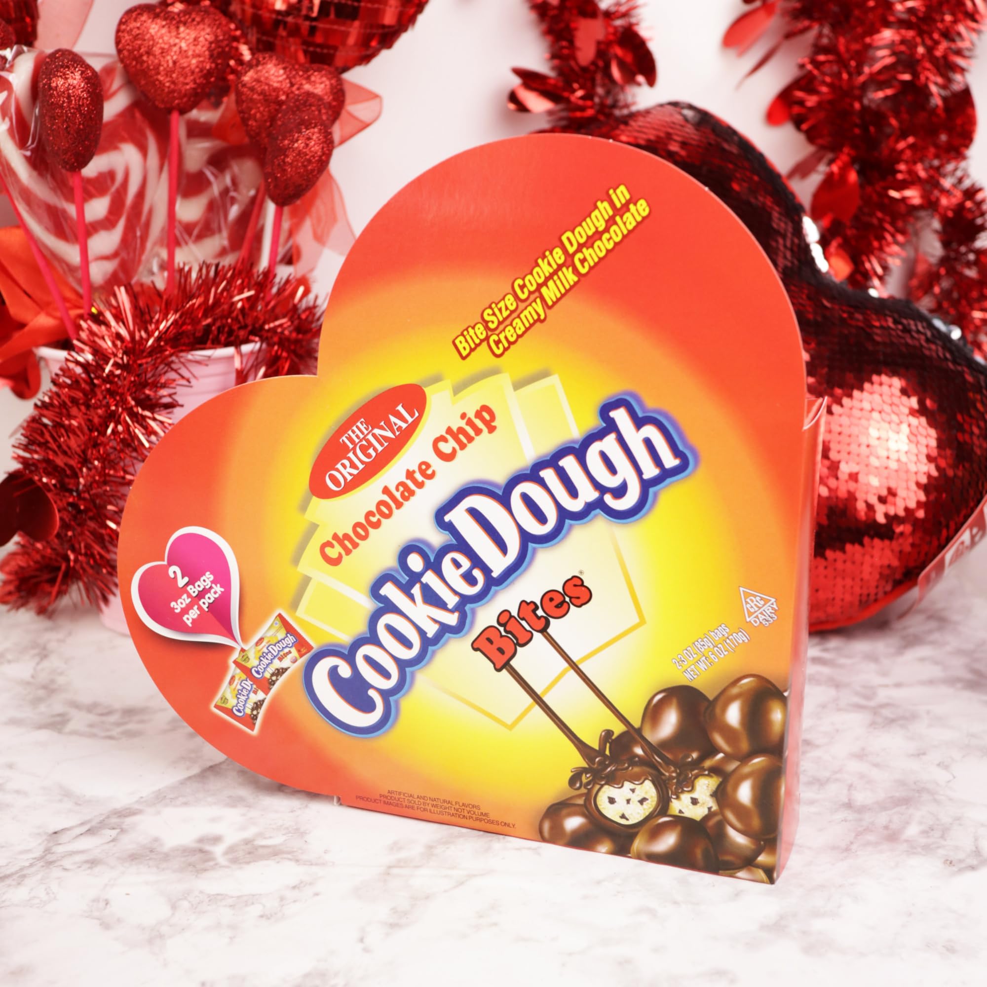 Cookie Dough Bites Heart Box, Original Chocolate Chip Flavored, Festive Candy Gift, 6 Ounces