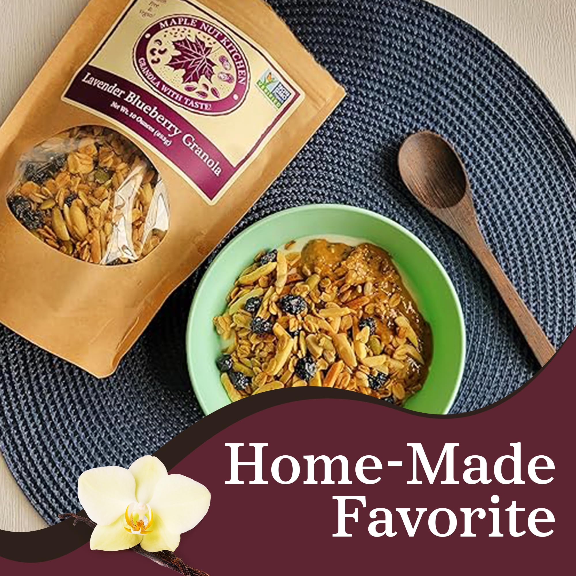 Maple Nut Kitchen Lavender Blueberry Granola - 3 Pack | Low Sugar, Gluten-Free Granola with Oats, Almonds & Real Blueberries | Crunchy Clusters