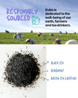 Kubo Earl Grey Tea Bags | Organic High Caffeine (155mg) Black Tea + Assam & Bergamot | 20 Pyramid Count | Caffeinated Tea for Clean Energy & Focus |